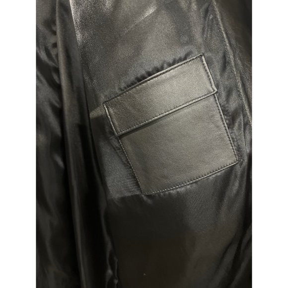 Winlit Solid Black Leather Jacket Long Coat Soft Luxurious Medium Size Unisex - Picture 10 of 12